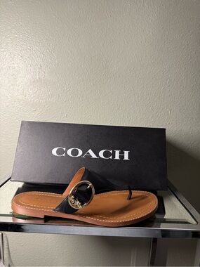 NWT Coach Lesli Black Leather Horse & Carriage Sandals Size 7.5B w/ Box